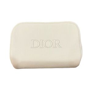 Christian Dior Canvas Cosmetic Makeup Zipper Bag  Pouch Clutch - White